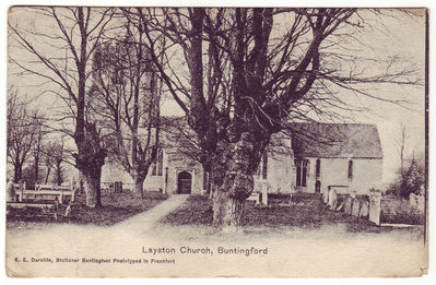 002 - Layston Church
E.E.Darville the stationers in Buntingford this card is postmarked Buntingford and dated as 27th Aug 1908.
