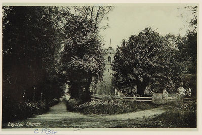 007 - Layston Church
c1934 image showing the picket fence and access path from the roadway up to the avenue of lime trees on the site.

